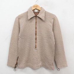 S★古着 ピエールカルダン pierre cardin 長袖 ハーフジップ トップス メンズ 70年代 70s 茶他 ブラウン チェック 25oct21 中古