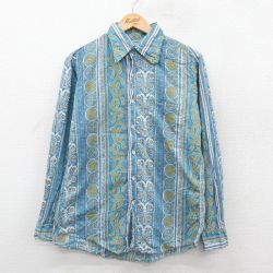 M★古着 長袖 シャツ メンズ 80年代 80s 総柄 水色他 【spe】 25oct21 中古 トップス