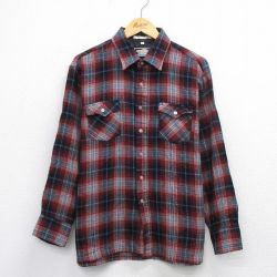 XL★古着 長袖 シャツ メンズ 80年代 80s 赤他 レッド チェック 25oct24 中古 トップス
