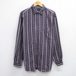 L★古着 長袖 シャツ メンズ 00年代 00s ネイティブ柄 ラグ柄 コットン 紫他 パープル ストライプ 25oct24 中古 トップス