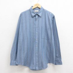 XL★古着 長袖 シャツ メンズ 00年代 00s 薄紺 ネイビー ストライプ 25oct29 中古 トップス
