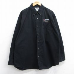 XL★古着 長袖 シャツ メンズ 00年代 00s トラック オークリー 大きいサイズ ロング丈 コットン ボタンダウン 黒 ブラック 25oct31 中古 トップス