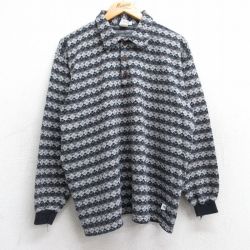 XL★古着 ハンテン 長袖 ポロ シャツ メンズ 80年代 80s 総柄 コットン USA製 グレー他【spe】 25nov13