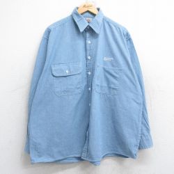 XL★古着 長袖 シャツ メンズ 90年代 90s ジャクソンホール 大きいサイズ コットン USA製 薄紺 25nov13