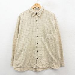 XL★古着 長袖 シャツ メンズ 90年代 90s 大きいサイズ コットン ベージュ他 チェック 25nov14