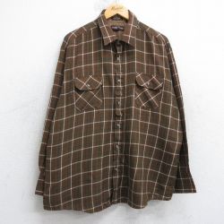 XL★古着 長袖 シャツ メンズ 90年代 90s 大きいサイズ 茶他 チェック 25nov15
