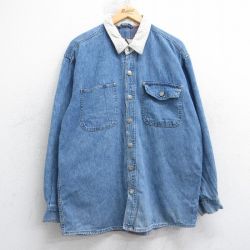 L★古着 アリゾナジーンズ 長袖 シャツ メンズ 90年代 90s 襟コーデュロイ コットン 紺 デニム【spe】 25nov15