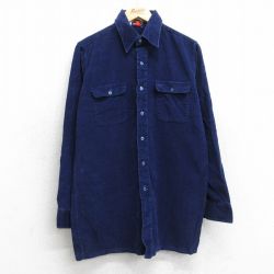 M★古着 長袖 シャツ メンズ 80年代 80s コーデュロイ コットン 紺 25nov15
