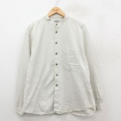 XL★古着 長袖 シャツ メンズ 90年代 90s コットン ノーカラー 薄ベージュ 25nov17