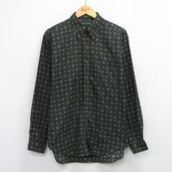 XL★古着 長袖 シャツ メンズ 総柄 コットン ボタンダウン 緑他 25nov17