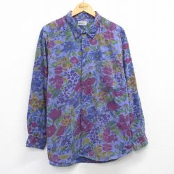 XL★古着 ユニオンベイ 長袖 シャツ メンズ 00年代 00s 花柄 紫他 25nov17