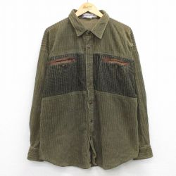 XL★古着 長袖 シャツ メンズ 90年代 90s コーデュロイ 太畝 濃緑【spe】 25nov17