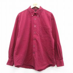 XL★古着 長袖 シャツ メンズ 00年代 00s 大きいサイズ コットン ボタンダウン エンジ 25nov19