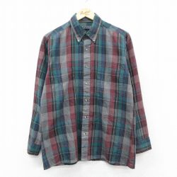 L★古着 バンヒューセン 長袖 シャツ メンズ 90年代 90s ボタンダウン グレー他 チェック 25nov19