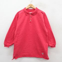 L★古着 長袖 ポロ シャツ メンズ 90年代 90s コットン USA製 赤系 25nov19
