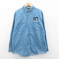 XL★古着 長袖 シャツ メンズ 90年代 90s IMAGE MAGIC ロング丈 コットン ボタンダウン USA製 紺 デニム 25nov22