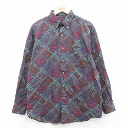 XL★古着 アロー 長袖 シャツ メンズ 00年代 00s 総柄 コットン ボタンダウン 濃グレー他【spe】 25nov22