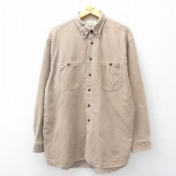 XL★古着 セントジョンズベイ 長袖 シャツ メンズ 00年代 00s コーデュロイ 大きいサイズ ロング丈 コットン ボタンダウン ベージュ 25nov26