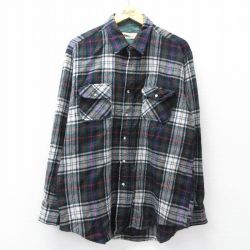 XL★古着 セントジョンズベイ 長袖 ウール シャツ メンズ 90年代 90s 緑他 チェック 25nov26
