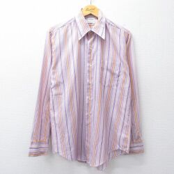 L★古着 長袖 シャツ メンズ 80年代 80s 紫他 ストライプ 25nov27