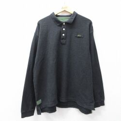 XL★古着 オービス 長袖 ポロ シャツ メンズ 大きいサイズ コットン 濃グレー 25dec05