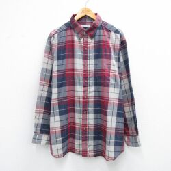 XL★古着 長袖 シャツ メンズ 90年代 90s 大きいサイズ ボタンダウン 赤他 チェック 25dec09