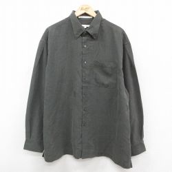 XL★古着 ペリーエリス 長袖 シャツ メンズ 90年代 90s 大きいサイズ レーヨン 濃緑系 チェック 25dec10