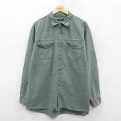XL★古着 レッドヘッド 長袖 シャツ メンズ 00年代 00s 大きいサイズ ロング丈 コットン 緑 25dec10