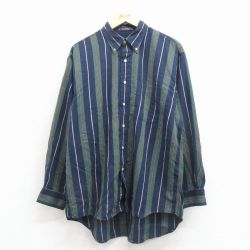 XL★古着 長袖 シャツ メンズ 00年代 00s コットン ボタンダウン 紺他 ストライプ 25dec11