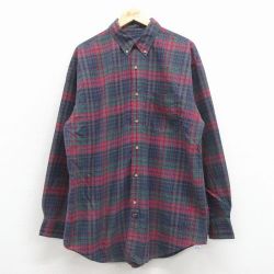 XL★古着 アロー 長袖 シャツ メンズ 90年代 90s ロング丈 コットン ボタンダウン USA製 緑他 チェック 25dec11