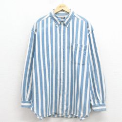 XL★古着 長袖 シャツ メンズ 00年代 00s コットン ボタンダウン 白他 ストライプ 25dec11