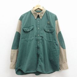XL★古着 長袖 シャツ メンズ ツートンカラー ボタンダウン 緑他【spe】 25dec11
