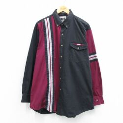 XL★古着 長袖 シャツ メンズ 大きいサイズ ロング丈 ボタンダウン 黒他 25dec15