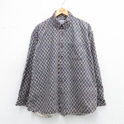 XL★古着 長袖 シャツ メンズ 00年代 00s 総柄 大きいサイズ コットン ボタンダウン 緑系他 25dec15