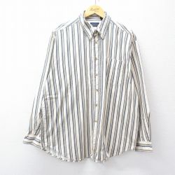 XL★古着 ベーシックエディションズ 長袖 シャツ メンズ 90年代 90s コットン ボタンダウン 薄ベージュ ストライプ 26jan10