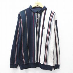M★古着 長袖 ポロ シャツ メンズ 90年代 90s 紺他 ストライプ【spe】 26jan10