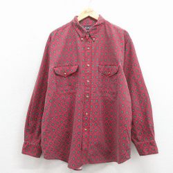 XL★古着 長袖 シャツ メンズ 00年代 00s 花 大きいサイズ コットン ボタンダウン エンジ他 26jan17