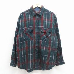 L★古着 長袖 シャツ 90年代 90s 緑他 チェック 26jan17