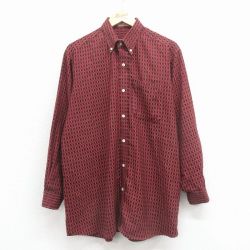 XL★古着 長袖 シャツ メンズ ロング丈 エンジ他 チェック 26jan17
