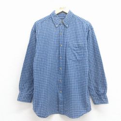 L★古着 ベーシックエディションズ 長袖 シャツ メンズ 90年代 90s コットン ボタンダウン 紺他 チェック【spe】 26jan22
