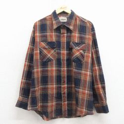 XL★古着 キャンパス 長袖 シャツ メンズ 80年代 80s 茶他 チェック 26jan22