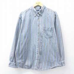 XL★古着 ベーシックエディションズ 長袖 シャツ メンズ 90年代 90s コットン ボタンダウン 薄紺他 ストライプ 26jan28