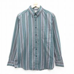 XL★古着 長袖 シャツ メンズ 90年代 90s ボタンダウン グレー他 ストライプ 26jan29