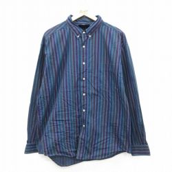 XL★古着 ジャンセン 長袖 シャツ メンズ 90年代 90s ボタンダウン 紺他 ストライプ 26jan29