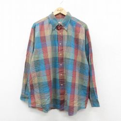 XL★古着 長袖 シャツ メンズ 90年代 90s 大きいサイズ ボタンダウン USA製 緑他 チェック 26jan30