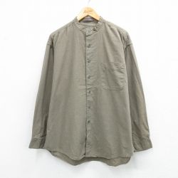 XL★古着 バンヒューセン 長袖 シャツ メンズ 90年代 90s 大きいサイズ コットン ノーカラー 薄緑 26jan31
