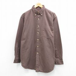 XL★古着 ルート66 長袖 シャツ メンズ 00年代 00s ロング丈 コットン ボタンダウン 茶系 26jan31