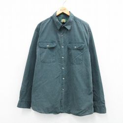 XL★古着 カベラス 長袖 シャツ メンズ 00年代 00s 大きいサイズ ロング丈 コットン 緑 内側フランネル 26jan31