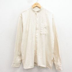 L★古着 長袖 シャツ メンズ ノーカラー 生成り 26jan31