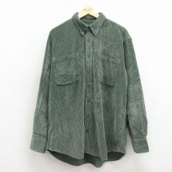 XL★古着 カベラス 長袖 シャツ メンズ 00年代 00s コーデュロイ 大きいサイズ ロング丈 コットン 緑【spe】 26jan31